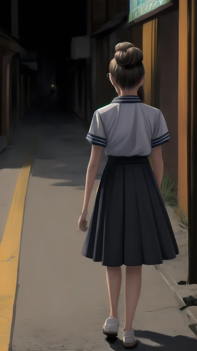 highest quality, moe anime art style, best 8K anime wallpaper Kona-chan, Pixiv contest winners, perfect anatomy, (please draw a girl walking sleepily to school), break, 1 girl, (alone at night, 19 years old: 1.9 with a gloomy adult face), high school student, short hair, quantity, (hair above one eye: 1.7), frown, all limbs, full finger, medium breasts, between legs, small eyes, precise black eyes, hair clip, (sailor costume: 1.5), (school uniform: 1.5) skirt near the knee. Interval, super detailed, high resolution, super dense skin, professional lighting, 8K eye details, (cute illustration: 1.2), dark, dark hair, expressionless, (hair over one eye: 1.5), sailor uniform, she was sleepy and walking in a dark alley in Japan, lifeless and dark place, everything gray