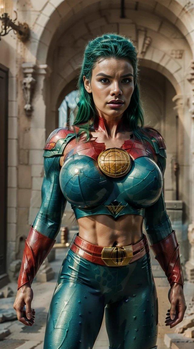 (((female captain planet))), design sheet, captain planet, colored skin, green hair, masterpiece, slendered abs ,muscular, veins, big arms, chiseled chest, detailed , shiny skin, powerful, godlike
