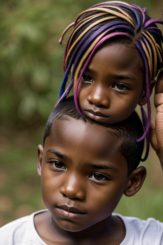 An -yeld boith colored locks and dark skin 