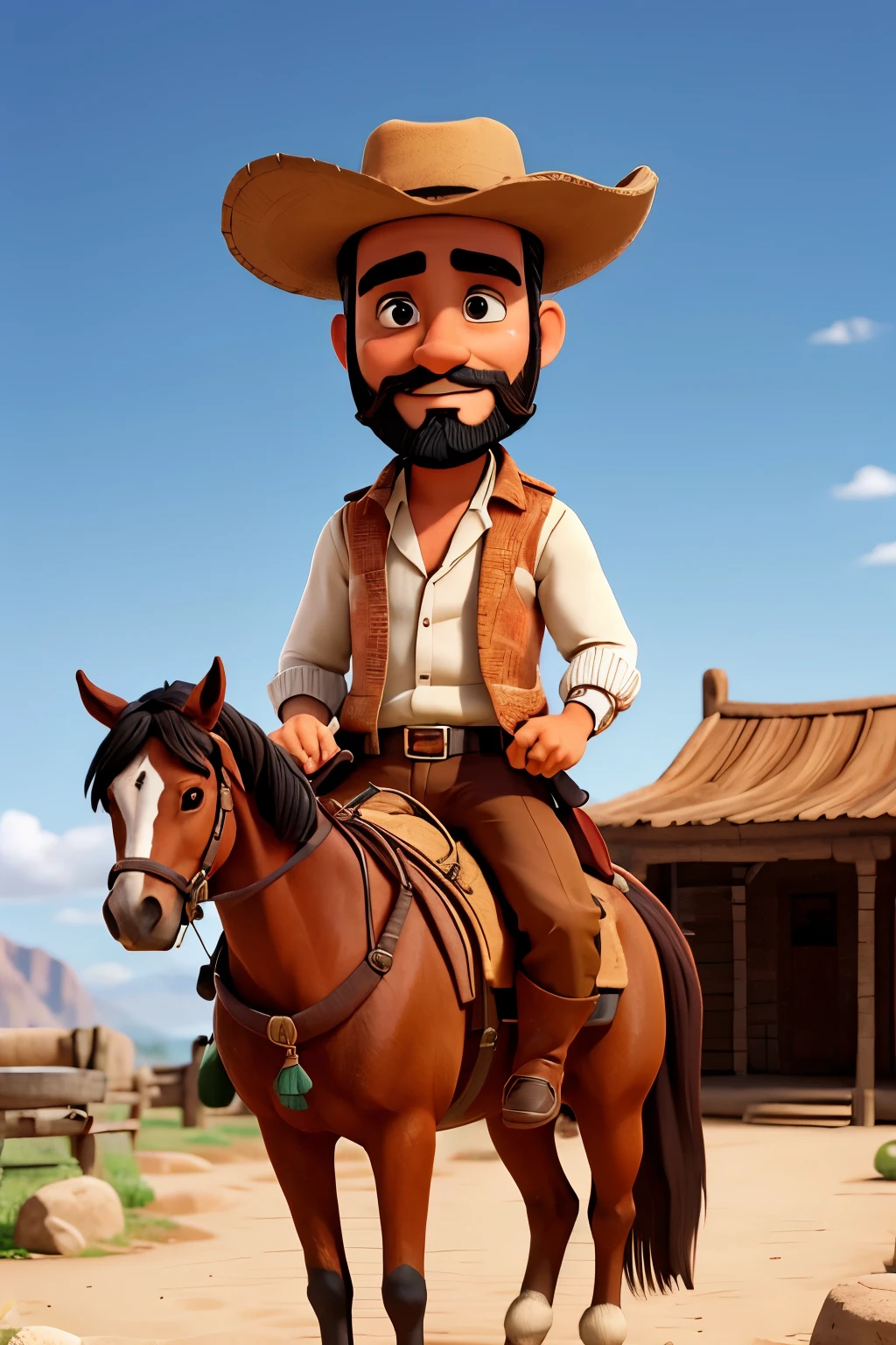 Gaucho man in hat with beard, regional clothes riding on horse