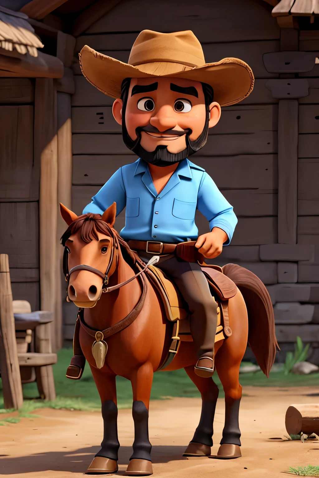 Gaucho man in hat with beard, regional clothes riding on horse