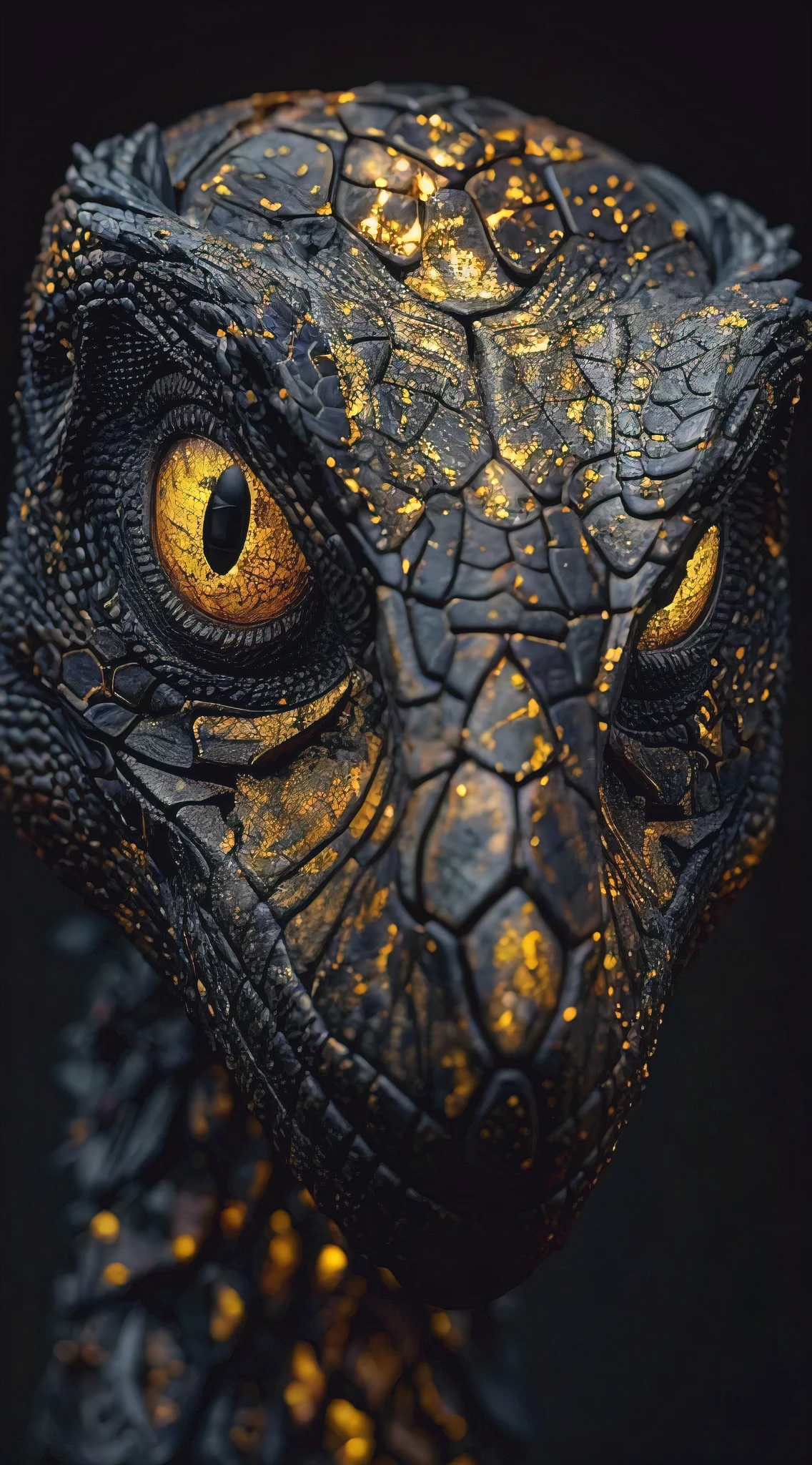 a highly detailed, close-up, hyper-realistic digital art of an alien reptile-bird hybrid creature, organic and metallic biological composition, intricate anatomical details, cinematic lighting, vibrant colors, 8k, award-winning wildlife photography