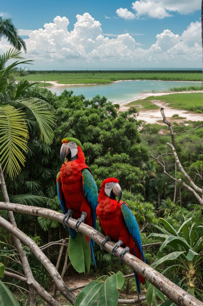Tabasco landscape with macaws to color 
