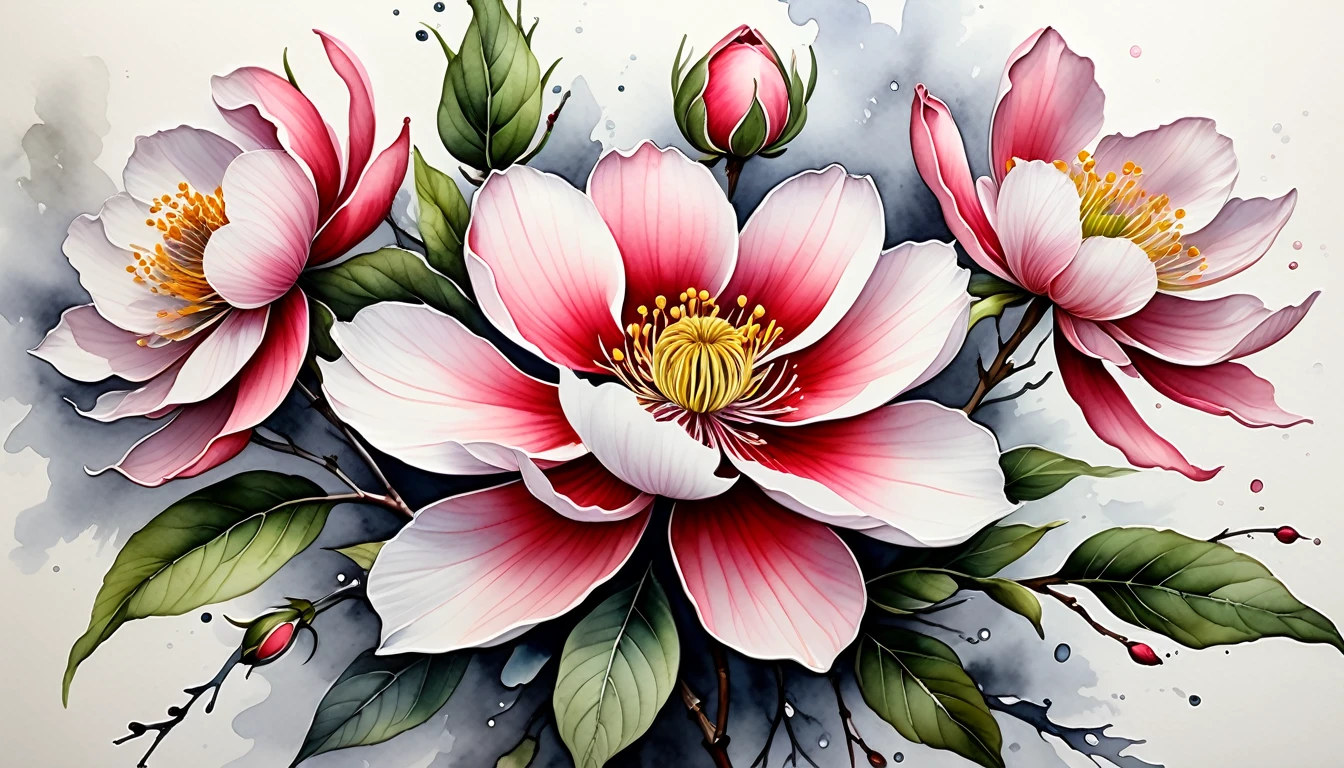 hyperrealistic blooming aesthetic, (watercolor style, ink and wash, (intricate multi-layered meticulous painting, chinese ink)), clean, breezy, dewy
