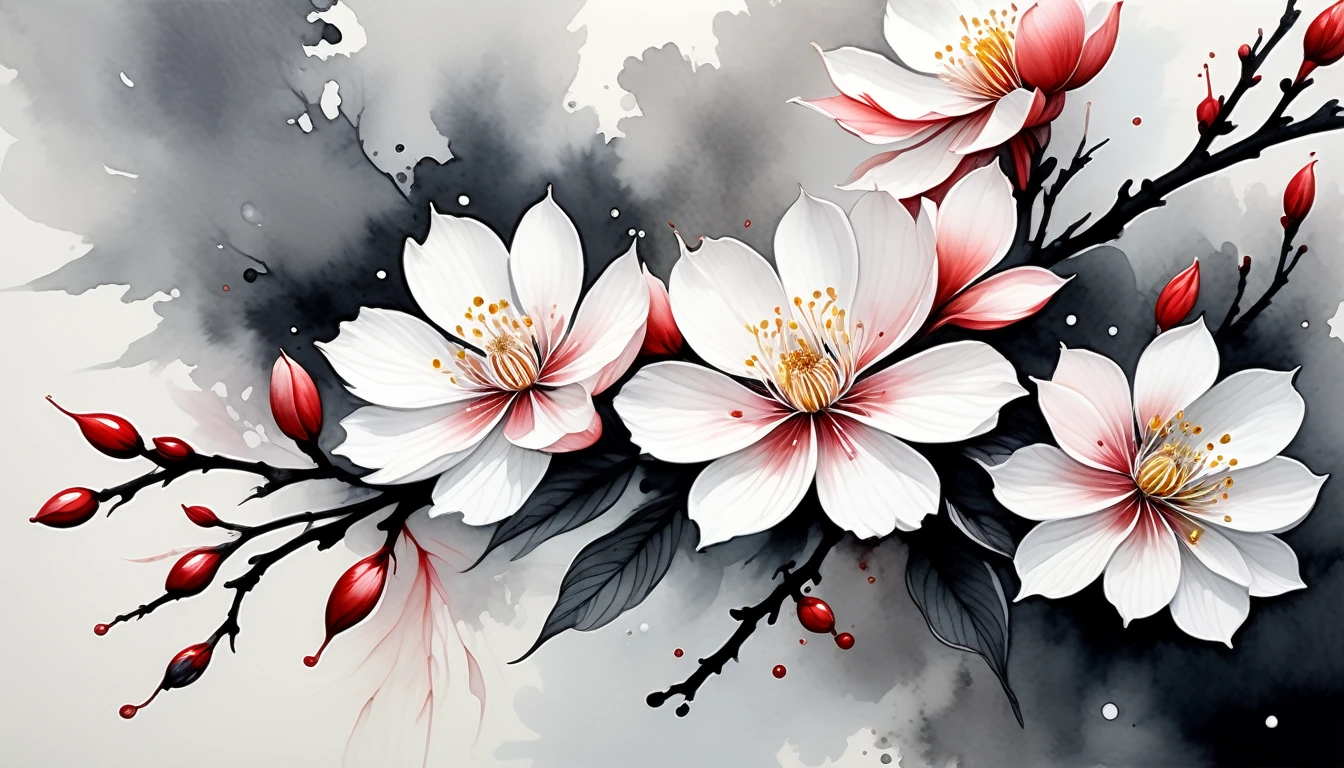 hyperrealistic blooming aesthetic, (watercolor style, ink and wash, (intricate multi-layered meticulous painting, chinese ink)), clean, breezy, dewy