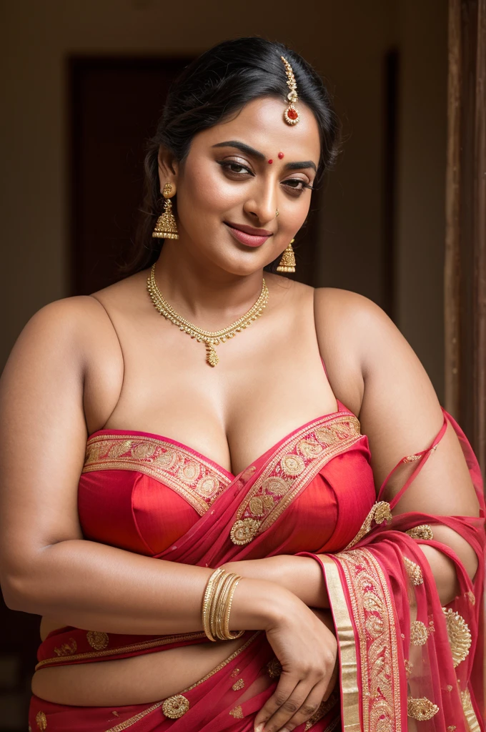 50 years old mature Woman, thick fleshy body, heavy figure, Foto RAW, photorealistic, photography, full body shot, master shot, goddess like beauty, perfect thick chubby mallu Desi aunty bhabhi, Wearing a Stanapatta, a chest-band.Saree model, model Photography, Indian saree shoot, Indian traditional wear advertising photography, traditional wear brand shoot, face of Indian actress Sonakshi Sinha, masterpiece, realistic, realism, incredible details,  pleasure, photorealism, detailed skin, skin pores, high contrast, photorealistic Artstation 8k HD digital art trend of high definition and detailed realistic skin texture, ultra detail, realistic skin texture, armature, best quality, ultra high definition, (photorealistic:1.4),, high resolution, detail, raw photo, Re sharp, by Lee Jefferies Nikon D850 Film Stock Photo 4 Kodak Portra 400 Camera F1.6 Lens Rich Color Ultra Real Realistic Realistic Textures Dramatic Lighting Unreal Engine Trending at Art Station Cinestill 800,(pele altamente detalhada: 1.2), 8k UHD, DSLR, soft-lighting, alta qualidade, grain of film, Fujifilm XT3,she didn't like to wear blouse or , she  happy to wear only saree, she hates blouse or ,