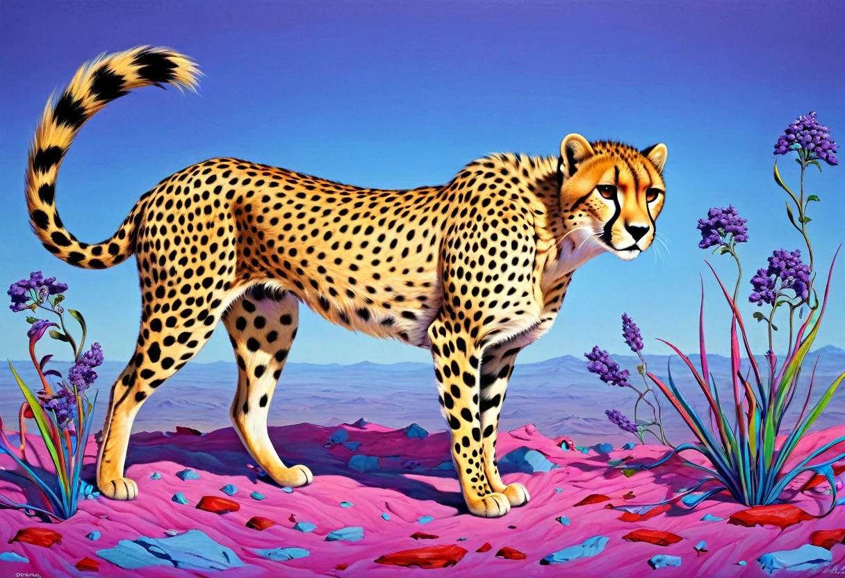 funny cheetah Surrealism Todd Shorra,
((best quality, masterpiece)), complex parts, chaos, improvisation, 20th century, ((Todd Shorr style )),
 extreme detail,Deep plotting, /red:0.2/blue:0.2/chlorine:0.2/grey:0.2/lilac:0,2