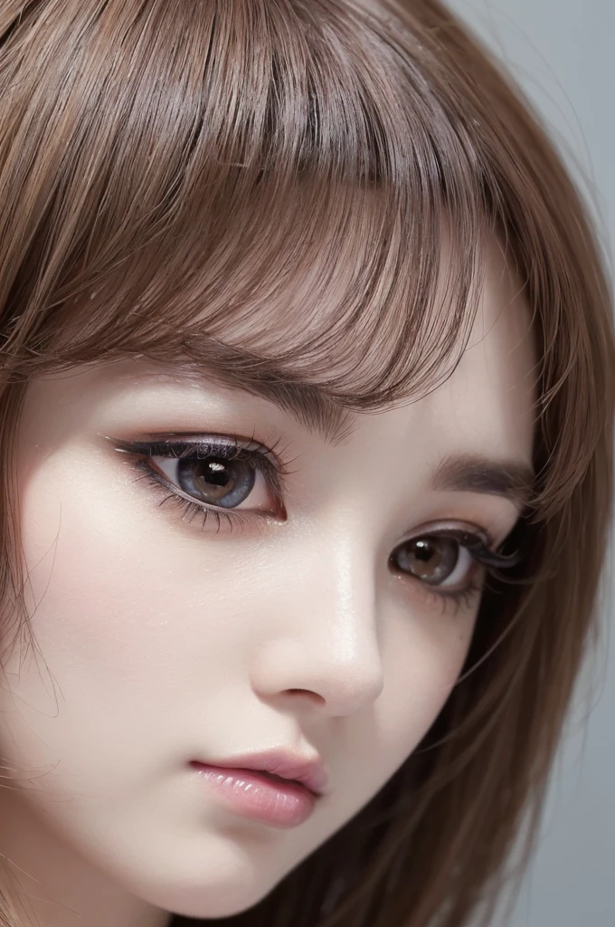 (Ultra high resolution absurd detailed quality), (the most absurdres quality eyes), ((absurd quality natural beautiful cute sharp face), ultra insanel details:1.2), (light pale complexion), ((clear no blur and sharp perfect round realistic brown_eyes:1.25), ultra insanel details:1.15), ((finaly detailed round pupils:1.4)), ((small iris:1.2)), detailed lips:1.3, (long_blue_eyeliner), (pink_lipstick:1.1), ((perfect dark_eyeshadows)), (Detailed nose:1.2), perfect composition, ((pale skin:1.28)), ((dry skin)),