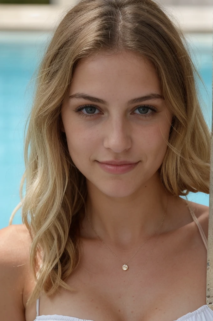 photos selfie, jeune femme, belle blonde, super mignonne, en maillot de bain, au bord de la piscine, 23 ans, beauté naturelle, visage innocent, gros seins, regard coquin, le soir, thème sombre, Haute résolution, meilleure qualité, très détaillé, netteté, peau détaillée, texture de peau réaliste, texture, Yeux détaillés, 4K, Sourire charmeur, tourné avec Canon, corps parfaitement ajusté , extrêmement détaillé, la photographie_(ultra), photoréaliste, réaliste, un maximum de détails, ultra réaliste, photoréalisme, la photographie, 8K UHD