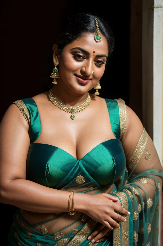 50 years old mature Woman, thick fleshy body, heavy figure, Foto RAW, photorealistic, photography, full body shot, master shot, goddess like beauty, perfect thick chubby mallu Desi aunty bhabhi, Wearing a Stanapatta, a chest-band.Saree model, model Photography, Indian saree shoot, Indian traditional wear advertising photography, traditional wear brand shoot, face of Indian actress Sonakshi Sinha, masterpiece, realistic, realism, incredible details,  pleasure, photorealism, detailed skin, skin pores, high contrast, photorealistic Artstation 8k HD digital art trend of high definition and detailed realistic skin texture, ultra detail, realistic skin texture, armature, best quality, ultra high definition, (photorealistic:1.4),, high resolution, detail, raw photo, Re sharp, by Lee Jefferies Nikon D850 Film Stock Photo 4 Kodak Portra 400 Camera F1.6 Lens Rich Color Ultra Real Realistic Realistic Textures Dramatic Lighting Unreal Engine Trending at Art Station Cinestill 800,(pele altamente detalhada: 1.2), 8k UHD, DSLR, soft-lighting, alta qualidade, grain of film, Fujifilm XT3,she didn't like to wear blouse or , she  happy to wear only saree, she hates blouse or ,