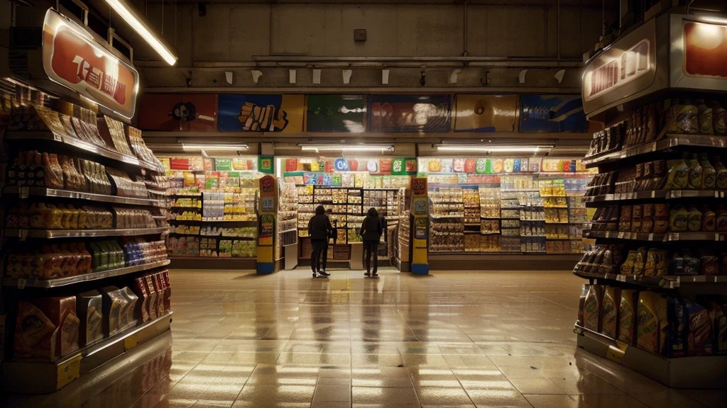 aisles of a convenience store, 7-eleven store, people shopping, Canon, Fujifilm, Wide-Angle, panorama, first-person view, reflection light, ray tracing, 16k, 8k, highres, best quality, award winning, high quality, super detail, high details, masterpiece, accurate