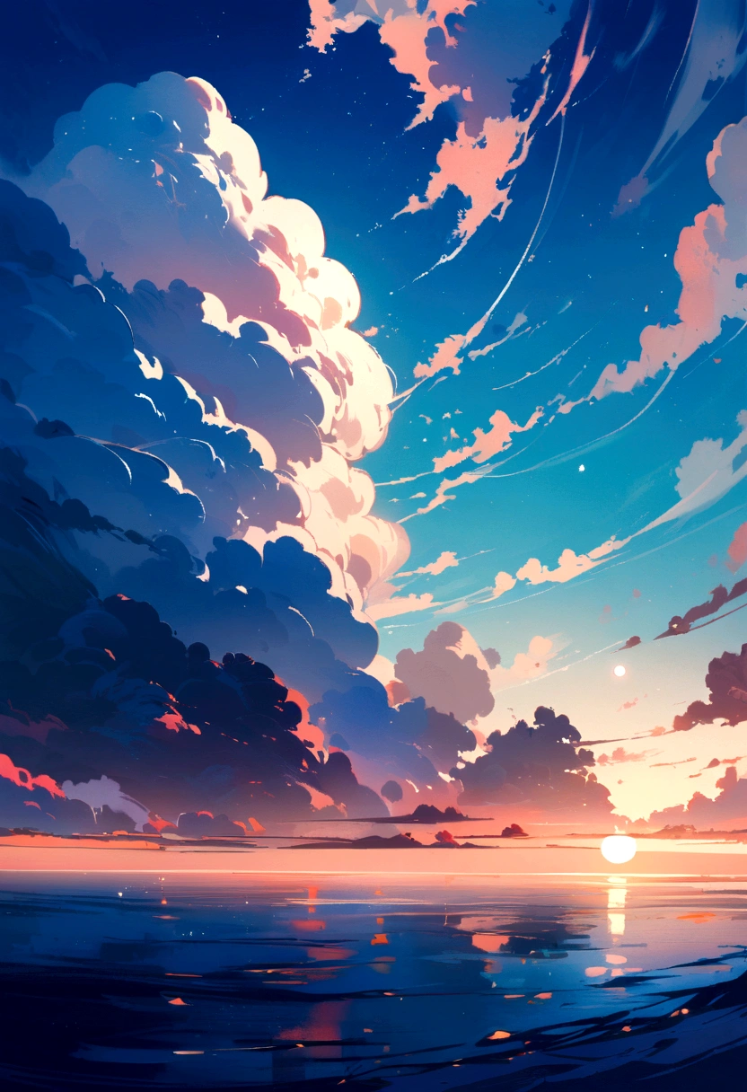 Painting of clouds and below a sea in the upper part