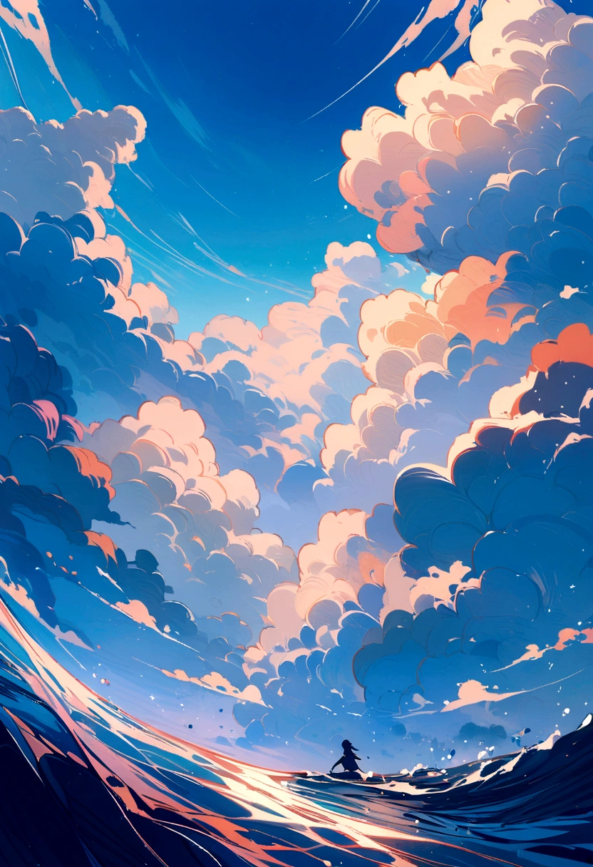 Painting of clouds and below a sea in the upper part