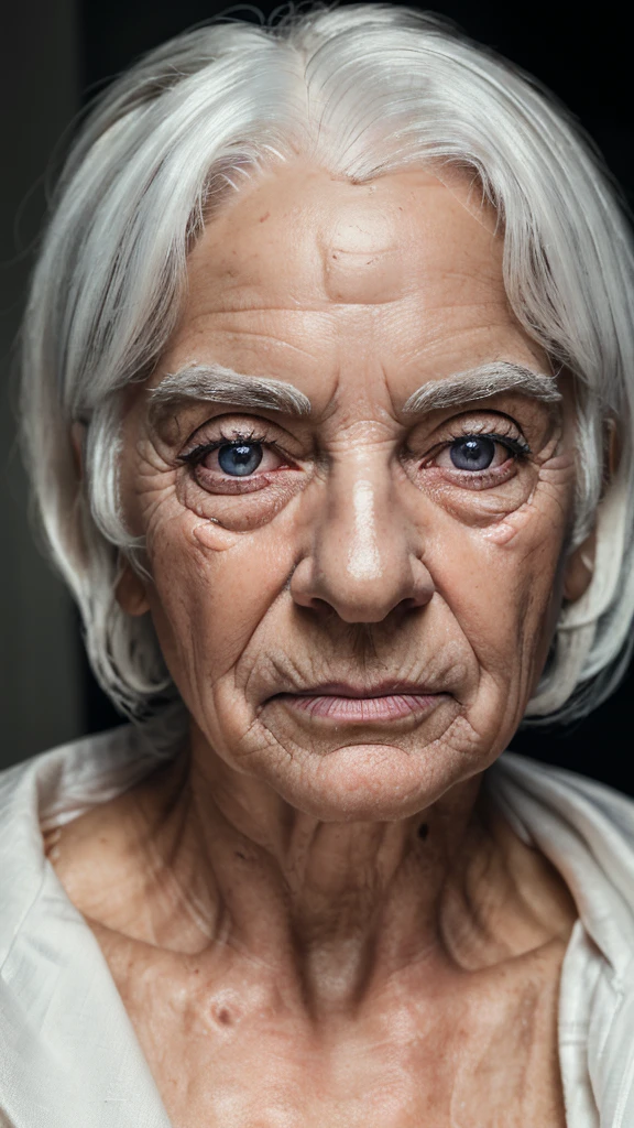 (1 elderly woman, old woman, white hair, advanced age, inside a house, detailed face, beautiful detailed eyes, beautiful detailed lips, extremely detailed eyes and face, long eyelashes, photorealistic, 8k, best quality, highly detailed, masterpiece, realistic, cinematic lighting, warm colors, dramatic lighting, chiaroscuro)