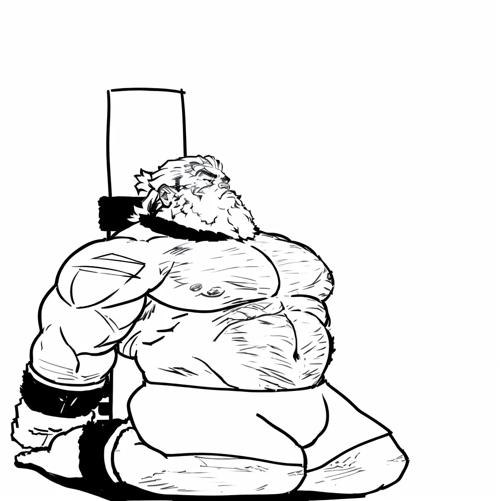 a drawing of a kneeling man with a cross in his hand, heavy lineart, fat stick figure, heavy outlines, thick black line drawing, intensive line drawings, as ugly Titan, thick outlines, fette Lineart, clean lineart, simple lineart, perfect lineart, detailed but rough, fur-clad barbarian Goliath, thick outline