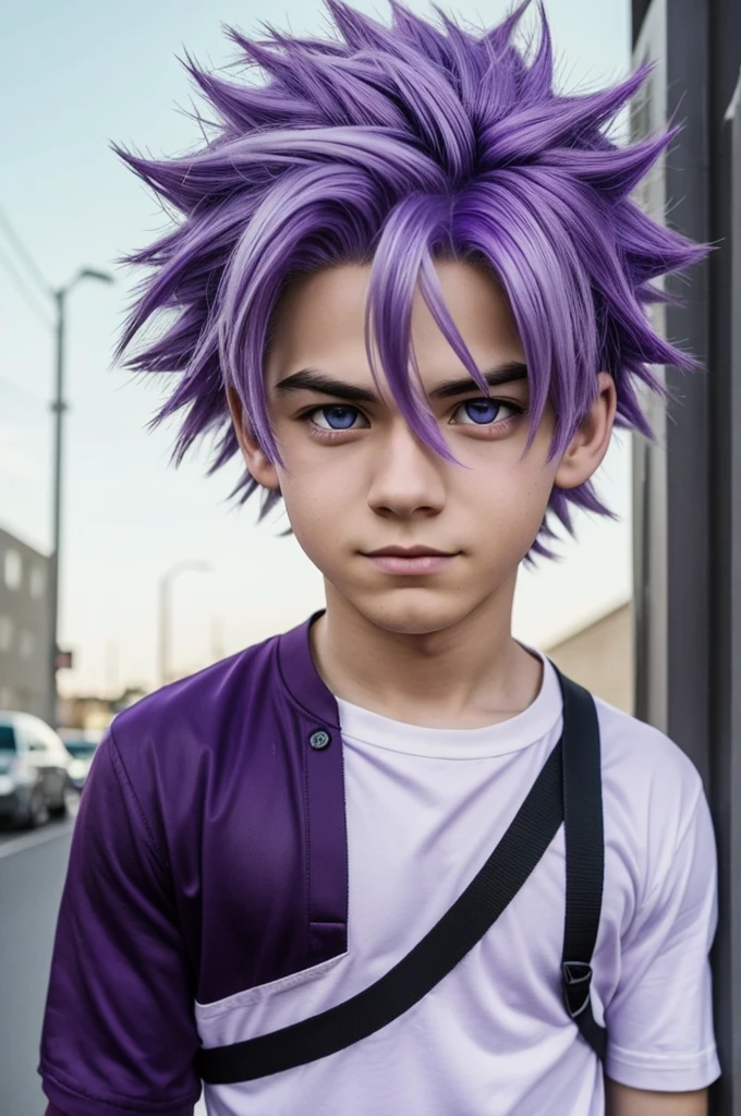 My hero academia style, boy with White hair, purple locks, purple eyes