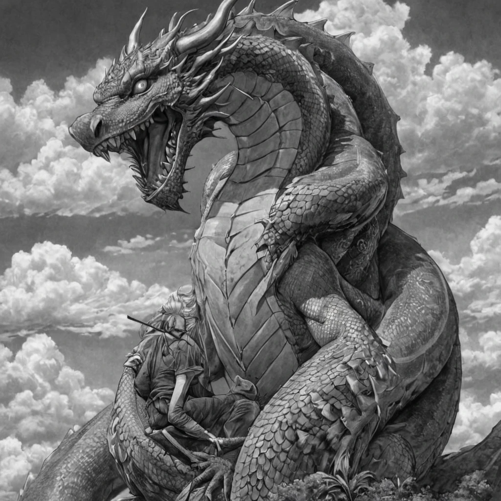 viking, on top of a dragon, (anime), bizarre scenario, This is Junji, Yusuke Murata, black and white, 8K, anime, horror