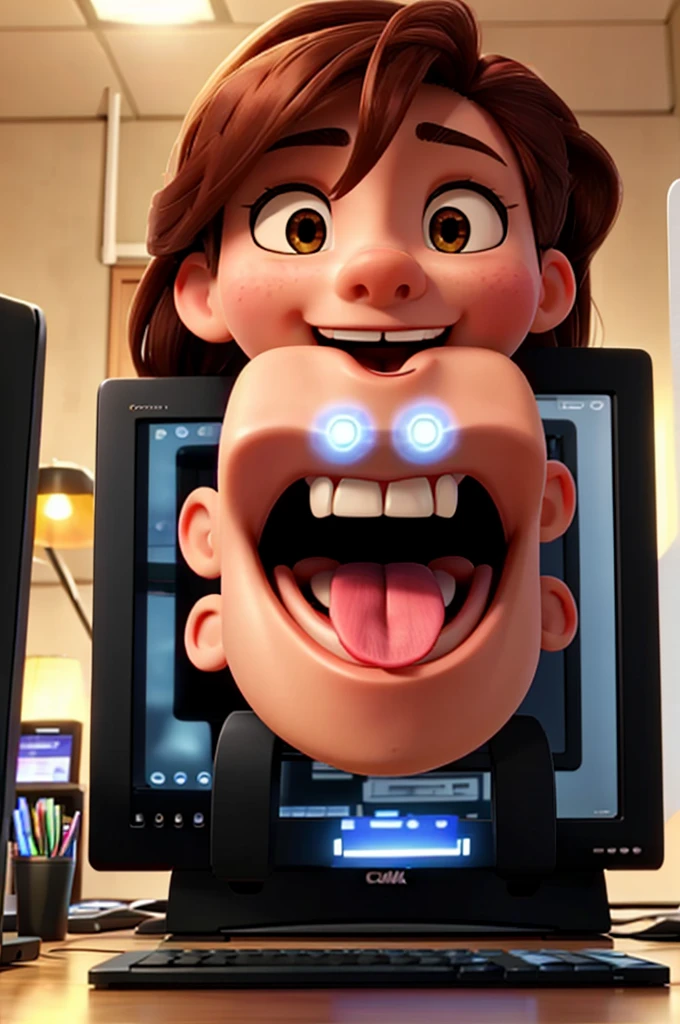 computer with tongue sticking out