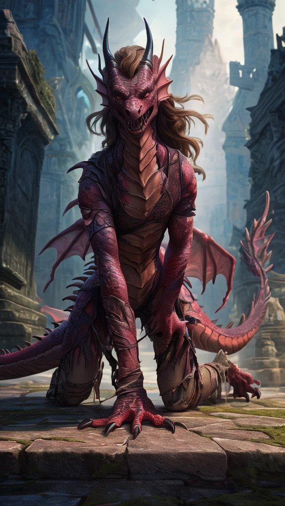 a beautiful girl with long brown hair, emma watson, transforming into a dragon, all fours, clothes ripping, shreeking in terror from the pain, photo-realistic, intricate details, dramatic lighting, dark fantasy, cinematic, highly detailed, 8k, award winning, masterpiece, transformation, best quality