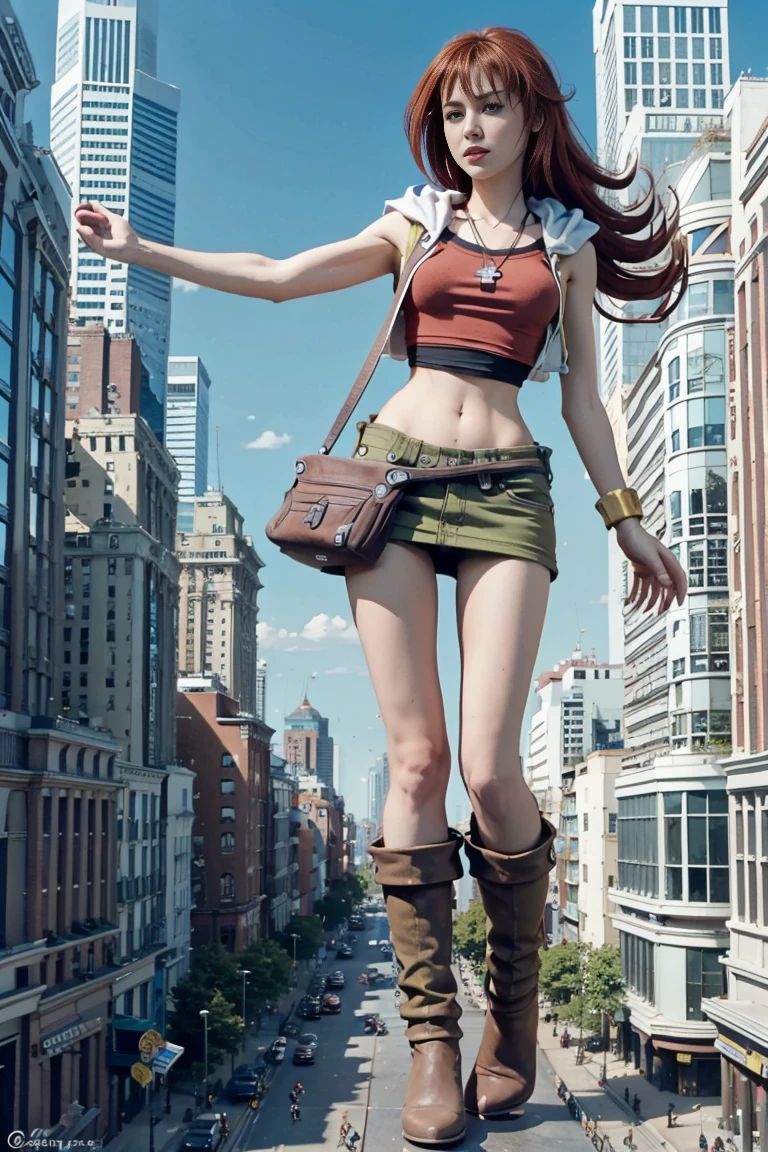 giantess art, tall and athletic girl, highly detailed giantess shot, der riese, long red hair, Super huge, Mini Length Skirt, very small metropolis, Trying to crush a miniature metropolis, Full body depiction, gts, giga giantess, giantess, stomping city, crash city, tiny city, micro city,