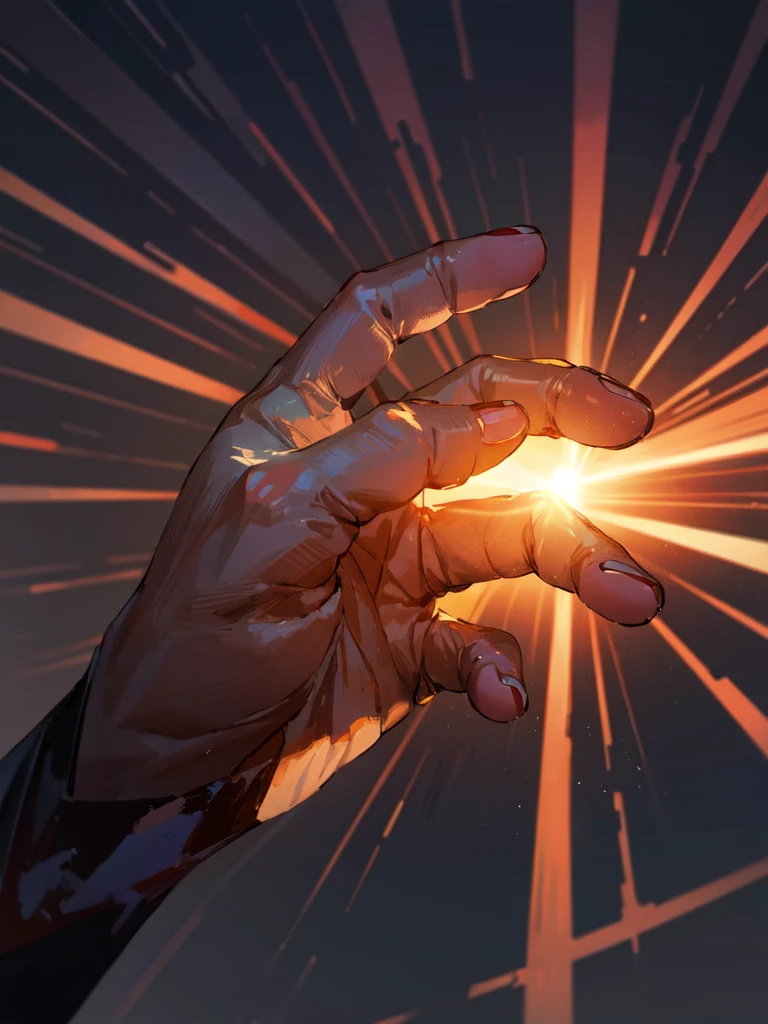 an anime hand being illuminated by the twilight sun 