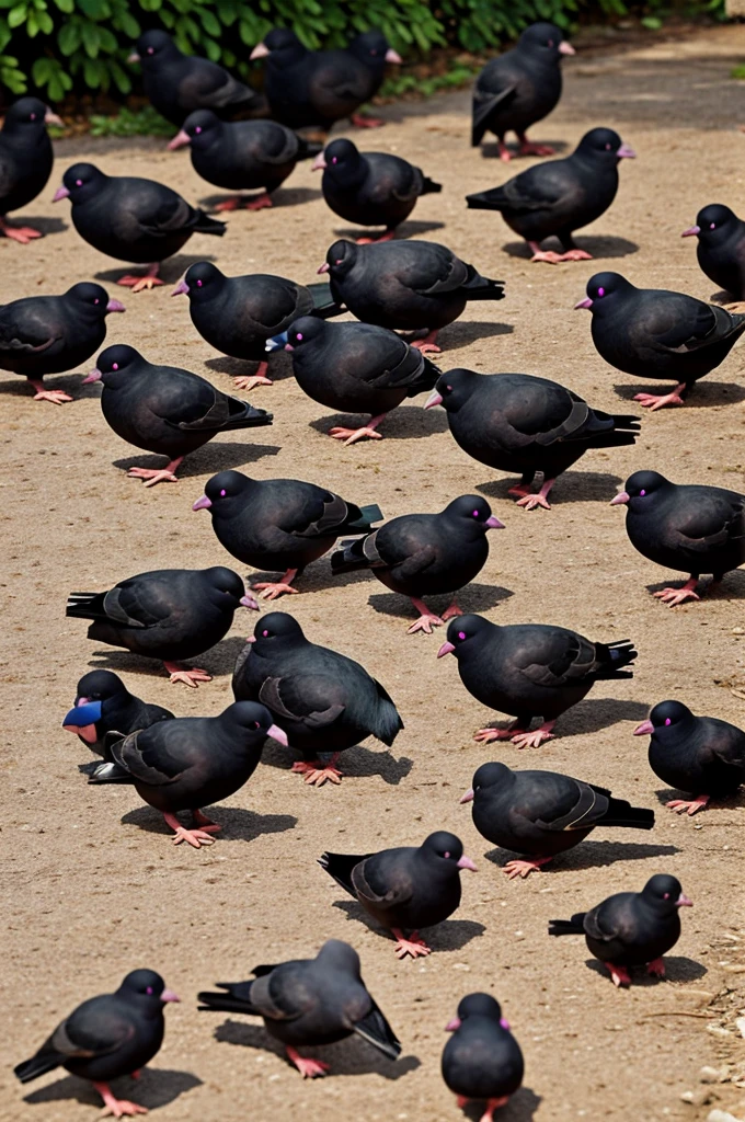 Generates Pepa Pig with 8 black pigeons around it