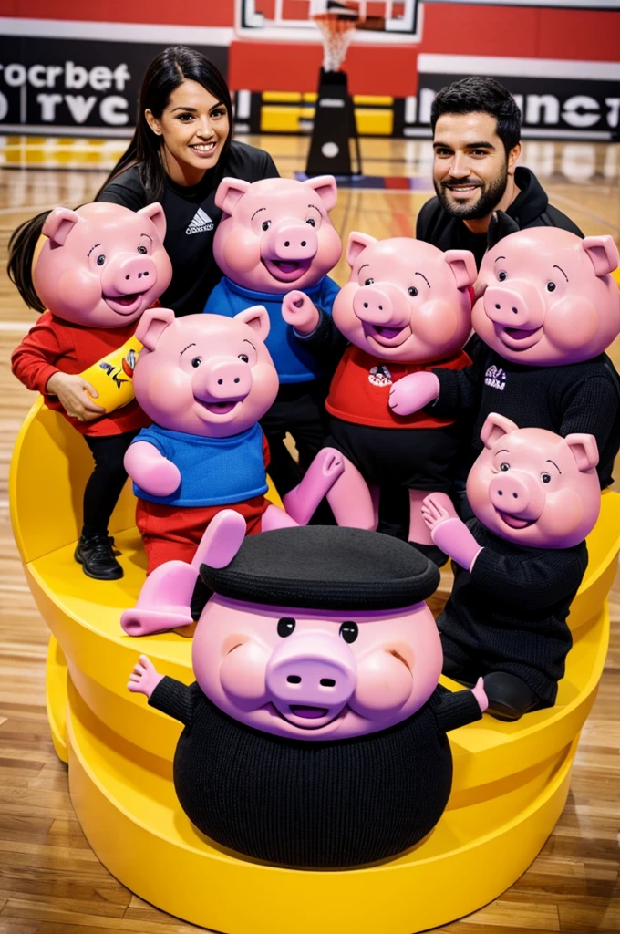 Pepa pig with 3 tall blacks