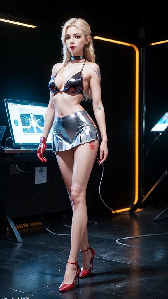 ((masterpiece:1.4)、(Highest quality:1.4)、(Realistic:1.7))、masterpiece:1.4、(Best Rendering:1.4)、(SWAT1.1:1.4)、(Female SWAT Officer of the Space Federation 73rd Division:1.4)、so beautiful捜査官、(Works by Luis Royo:1.4)、(Stand facing forward:1.7)、(Woman standing in front pose:1.7)、Body Fit Sexy Uniform、(Luxurious glossy latex:1.4)、(Navy blue sleeveless uniform jacket)、(Underwear White Sexy Super Ultra Bikini)、(Luxury Red Latex:1.4)、(red pleated mini skirt:1.4)、22 years old、(Cute Tattoos:1.4)、(wearing white gloves)、pretty girl、so beautiful、Sharp focus、Portrait Photography:1.4、8K、Realistic photo images:1.4、(Perfect female body:1.4)、Perfect proportions、(Upper body photo shoot:1.4)、Beautiful Face、Fearless look、Beautiful Eyes、Tight waist、(Narrow waist:1.4)、(9-body proportions beautiful girl:1.4)、(A beautiful girl with long legs and a good figure:1.4)、(Beautiful feet:1.2)、(Long Hair:1.2)、Beautiful breasts、Big Breasts:1.2、Sexy waist、RAW Photos、Red lips、Red High Heels:1.4、choker:1.4、necklace:1.4、Earrings:1.4、1 Screen Display、Beautiful night view of cyberpunk city:1.2