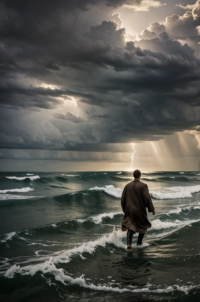 Peter walking on water going to Jesus in the middle of the storm