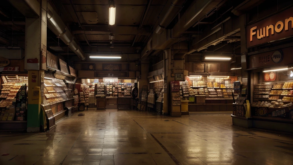 aisles of a convenience store, 7-eleven store, store steampunk, people shopping, Canon, Fujifilm, Wide-Angle, panorama, first-person view, reflection light, ray tracing, 16k, 8k, highres, best quality, award winning, high quality, super detail, high details, masterpiece, accurate