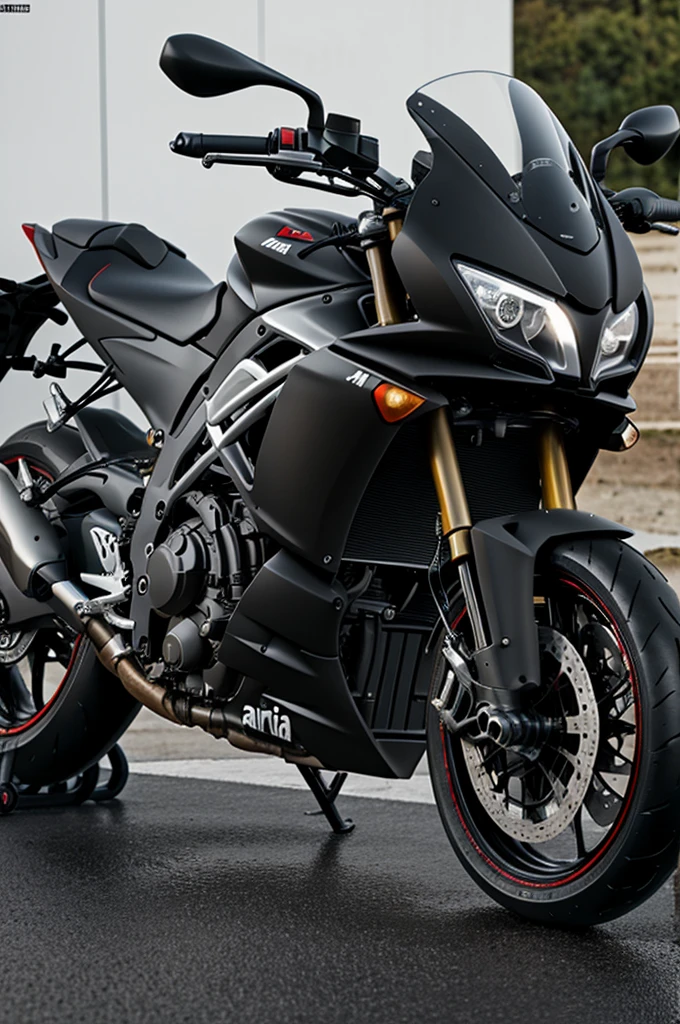 An Aprilia r660 motorcycle in matte black.