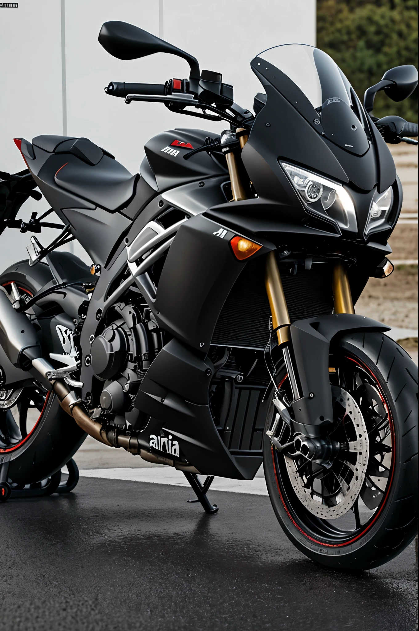 An Aprilia r660 motorcycle in matte black.