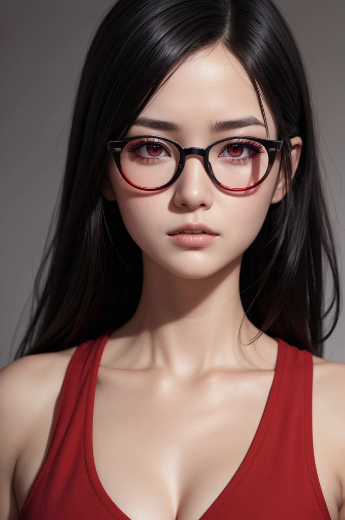 1girl uchiha Sarada,wearing red glasses,big , black hair,black ayes,high res,hyper realistis, ultra detail