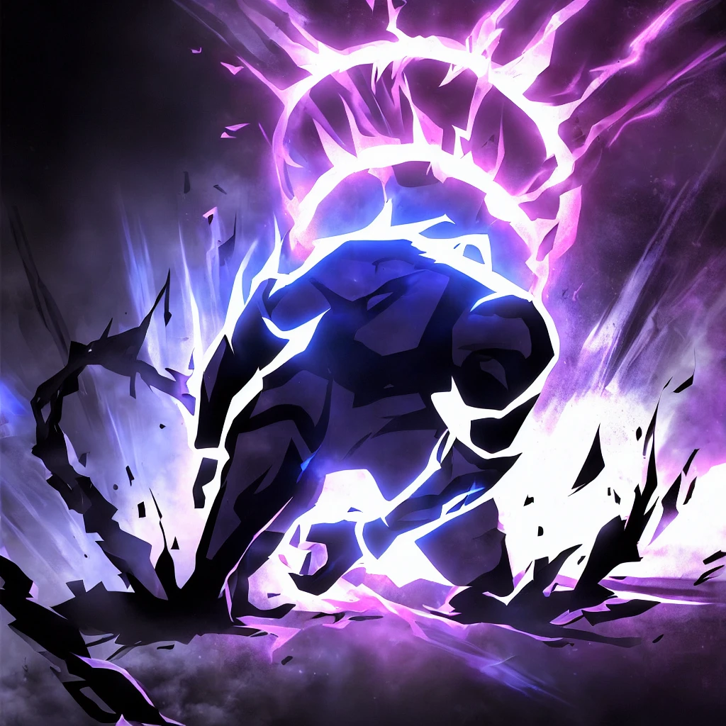 chains, preso a chains, a man in a black suit with a bright blue flame behind him, blue fire powers, emerging from blue fire, an epic anime of an energetic man, threatening!, threatening, distant bright figures, man in dark blue full body suit, reverse dark glowing power aura, threatening!!!, strong silhouette, blue flames all around, electricity superpowers, combat stance energy