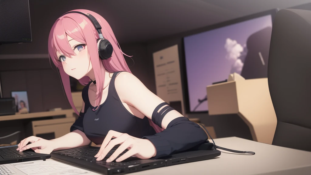 garçon animé with headphones working on a laptop computer, un dessin animé de Yuumei, Gagnant du concours Pixiv, le réalisme, style animé 4K, illustration numérique d'anime, oeuvre d'art dans le style de guweiz, art animé numérique, style artistique anime de haute qualité, jeune homme animé, garçon animé, Fond d'écran animé 4k, noyau nocturne, style artistique lofi