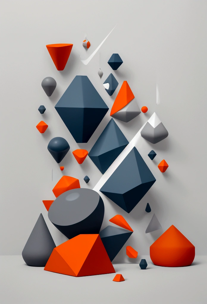 Organic Shapes, white background, dark gray orange shapes, light gray and blue shapes.