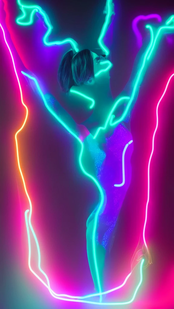 Woman hologram made with neon lights