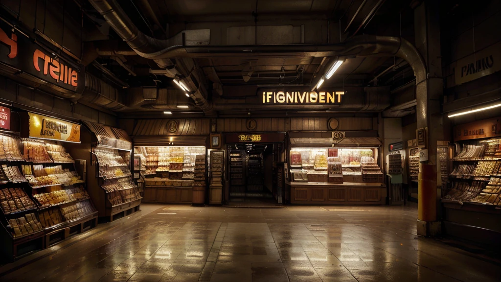 aisles of a convenience store, 7-eleven store, store steampunk, people shopping, Canon, Fujifilm, Wide-Angle, panorama, first-person view, reflection light, ray tracing, 16k, 8k, highres, best quality, award winning, high quality, super detail, high details, masterpiece, accurate