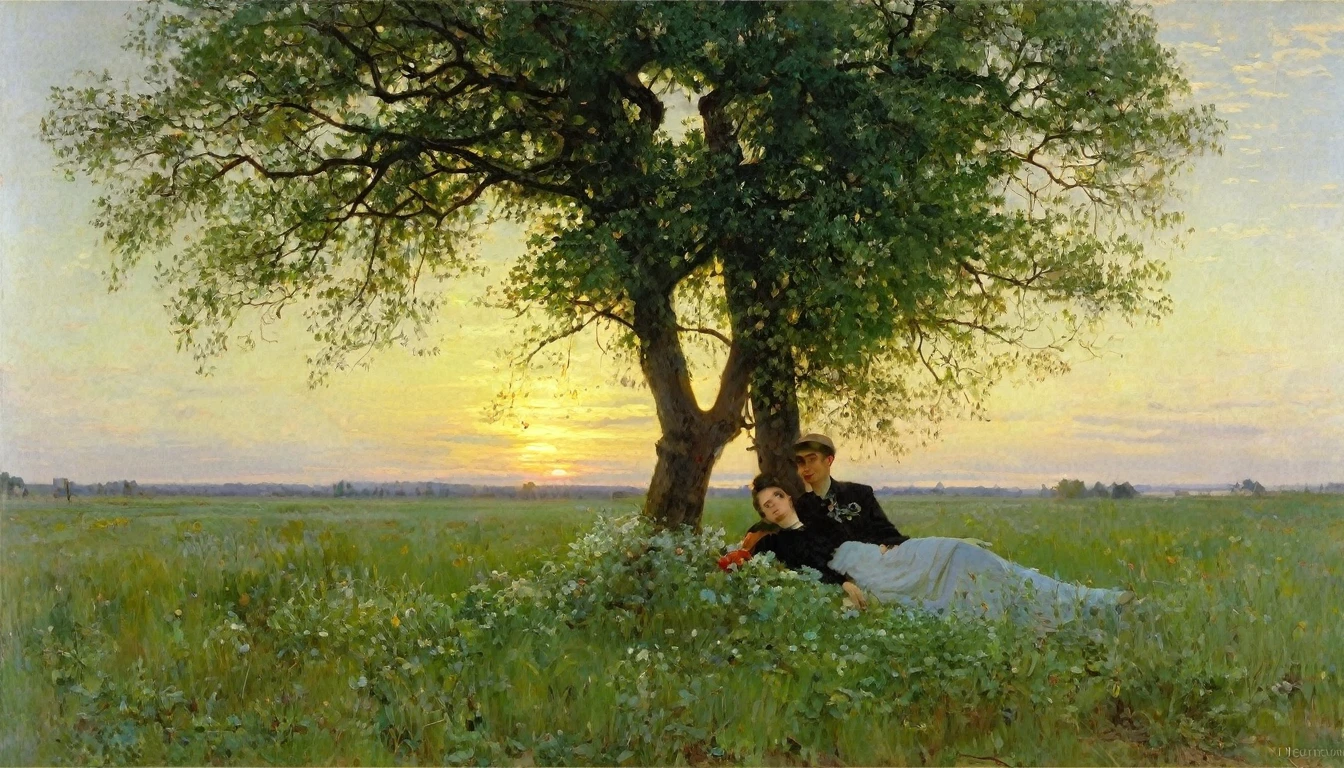 Levine, Konstantin Dmitrievich sad and dreamy in a field