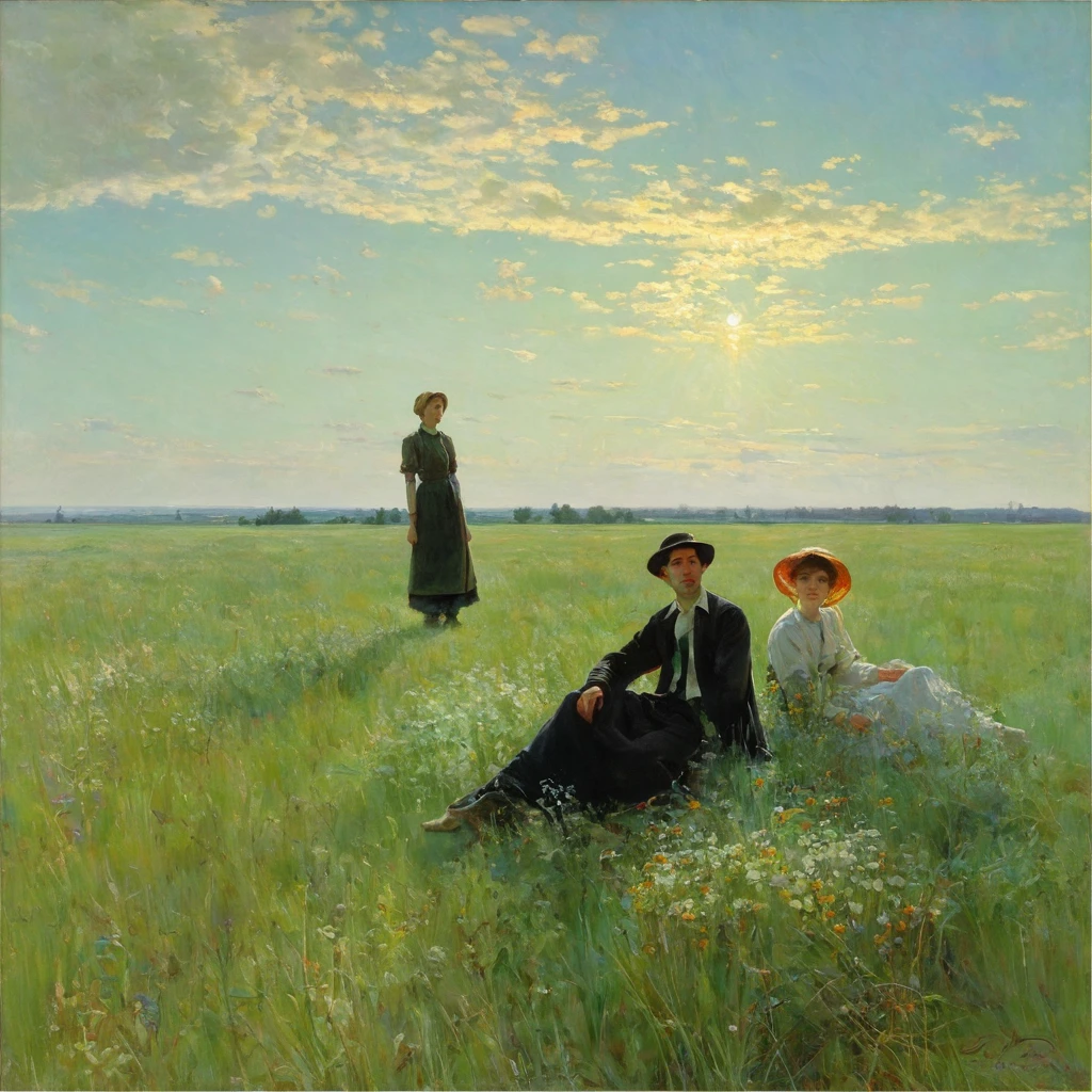 Levine, Konstantin Dmitrievich sad and dreamy in a field