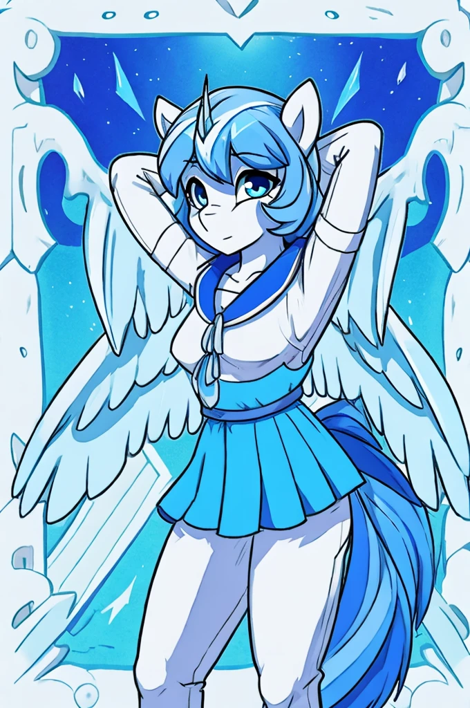 My little pony OC, palette blue hair color, with a blueish white base color, blue wings and strikes on body