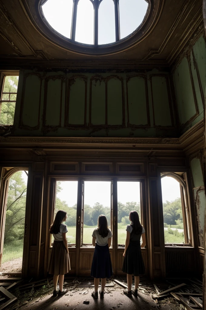Three girls, Lily, Emma, and Sarah, decided to explore an abandoned mansion on the outskirts of town Intrigued by local tales of mysterious disappearances, they entered cautiously.