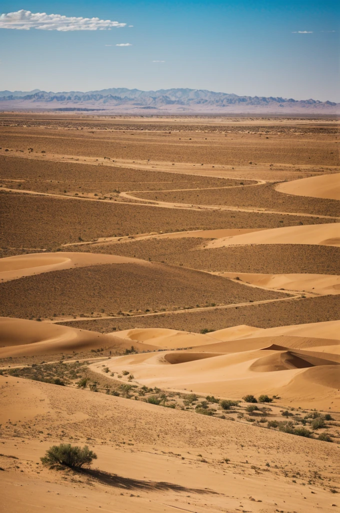 Desert with hills visible in the distance