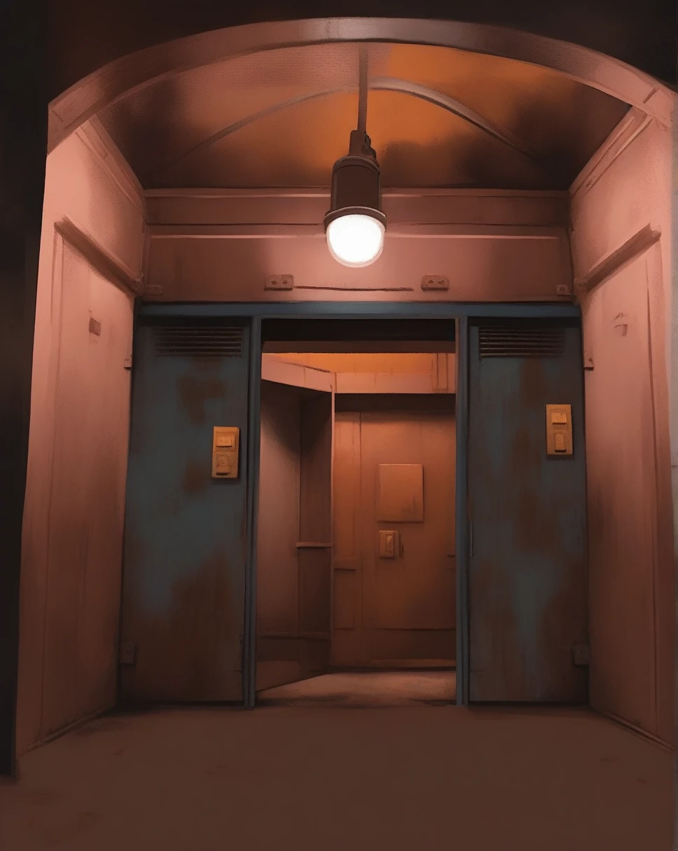 children's picture books,crayon paintings,blush, an old rusty elevator