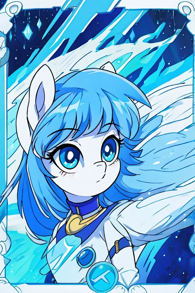 My little pony OC, palette blue hair color, with a blueish white base color with blue strikes on the pony body