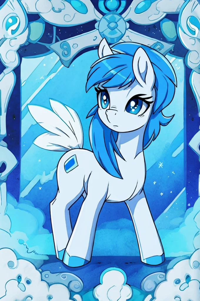 My little pony OC, palette blue hair color, with a blueish white base color with blue strikes on the pony body