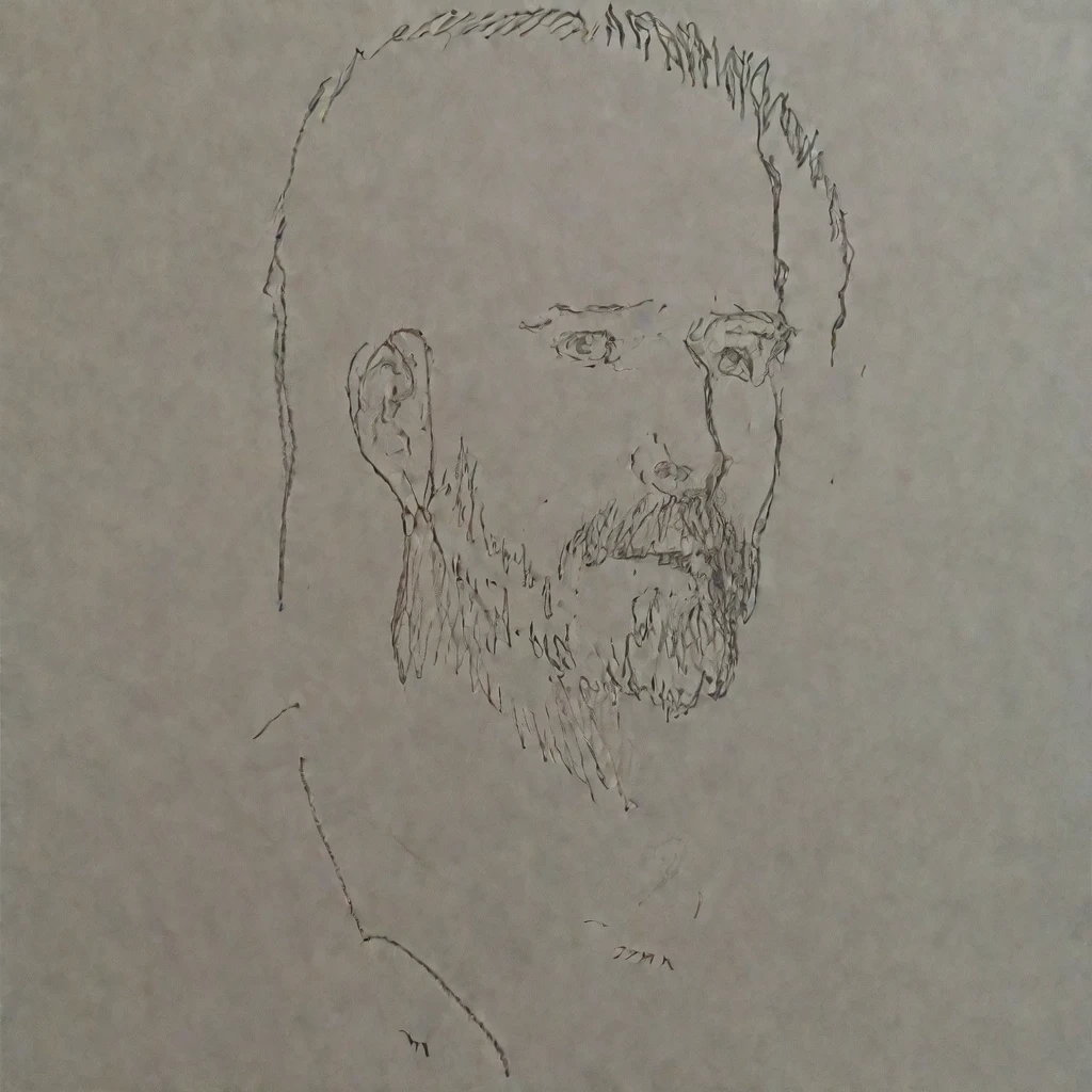 black and white drawing of a a man with beard on a white paper