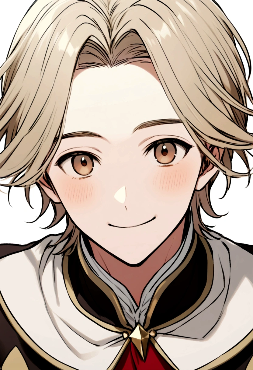 a happy boy with light hair, brown eyes, with Saint John's costumes and a completely white background, 16k