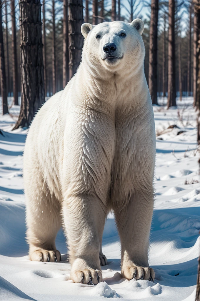 polar bear in the forest with bright clothes