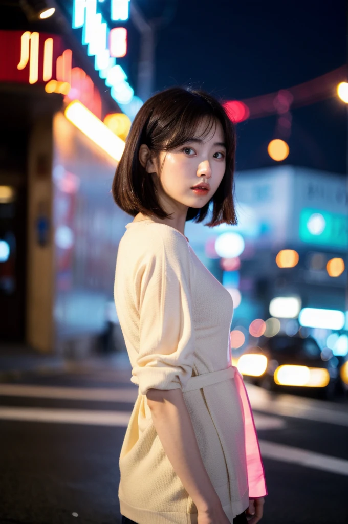 (Cinematic Aesthetic:1.4) Photo of a beautiful korean fashion model bokeh city night